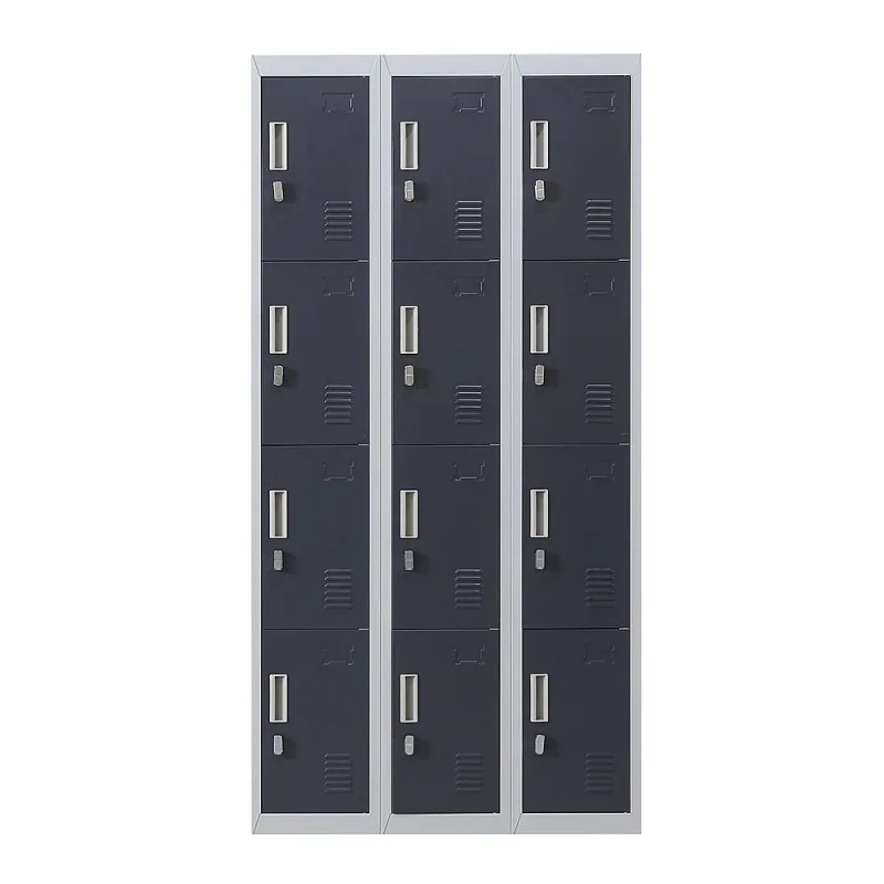 12-Door Steel Locker – Grey with Charcoal Door, Padlock-operated