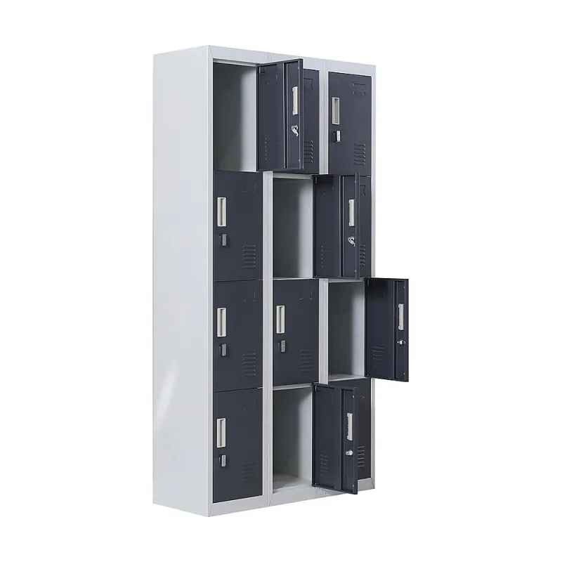 12-Door Steel Locker – Grey with Charcoal Door, Padlock-operated
