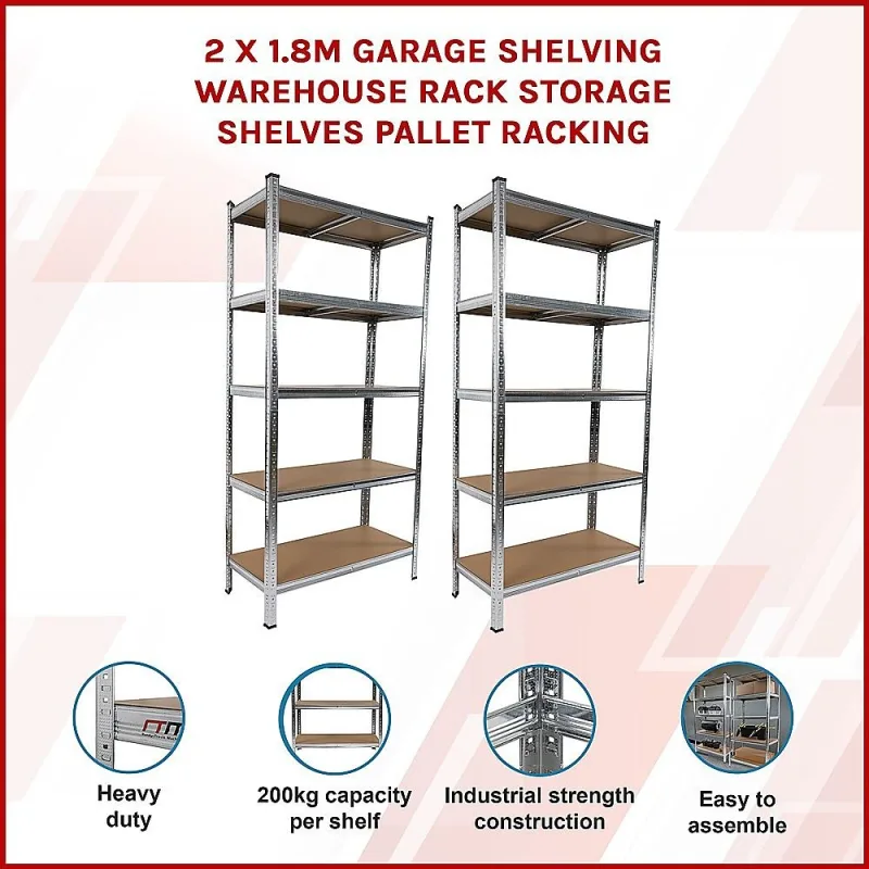 2 x 1.8M Garage Shelving Warehouse Rack Storage Shelves Pallet Racking