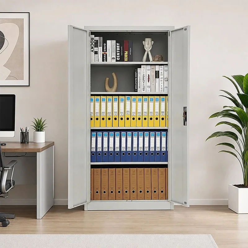 Two-Door Metal Cabinet Shelf Storage for Home Office Gym