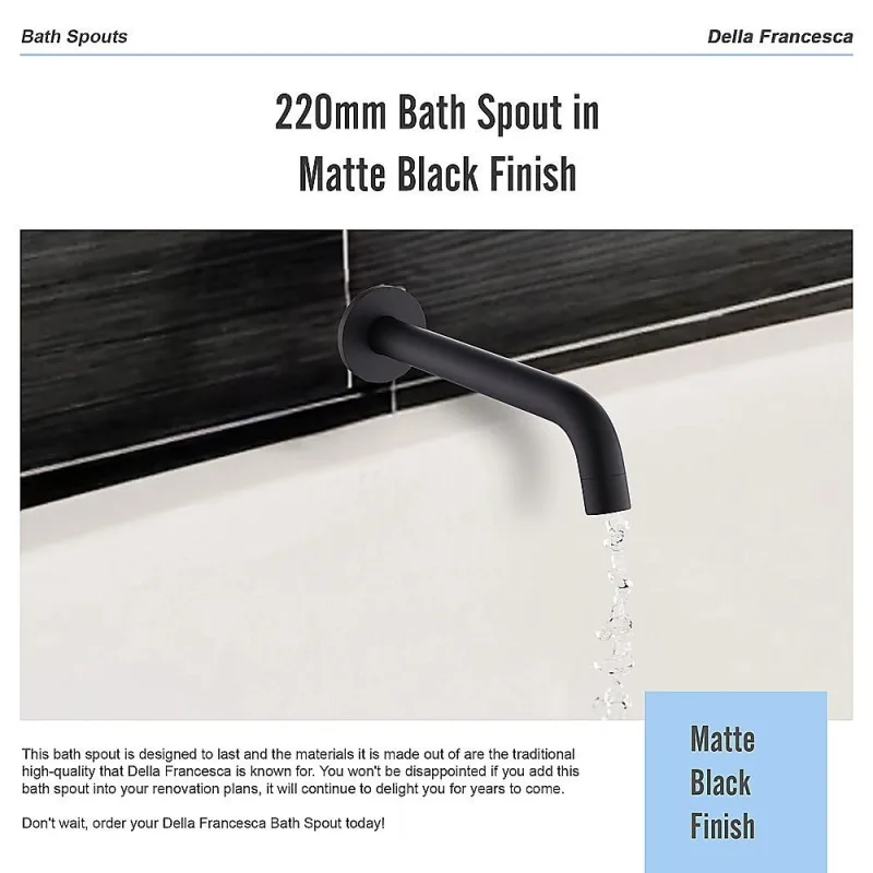 220mm Bath Spout in Matte Black Finish