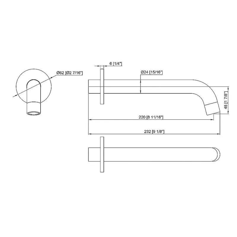 220mm Bath Spout in Matte Black Finish