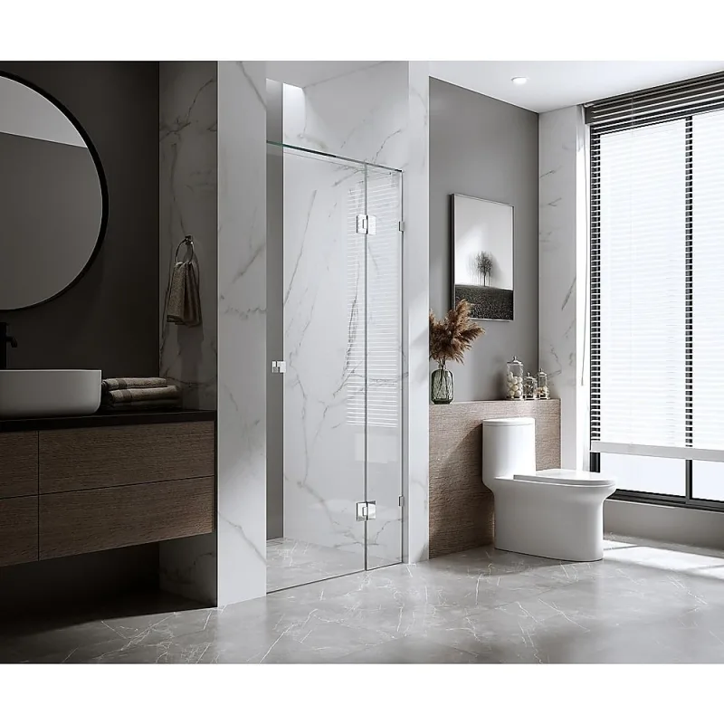 120cm Frameless Wall-to-Wall Shower Screen with U-Brackets, Brass Hinges & Square Double Pull Handle – Black