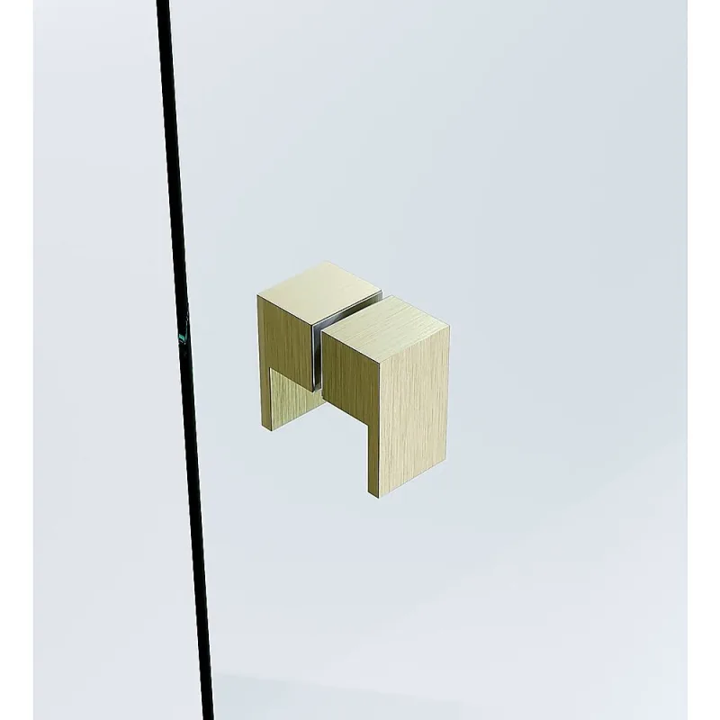 100x80cm Corner Frameless Shower Screen Wall Channel with Brass Hinges & Square Double Pull Handle – Gold