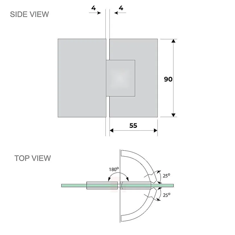 100x110cm Double Door Corner Shower Screen U-Brackets, SS Hinges & Square Double Pull Handle – Gold