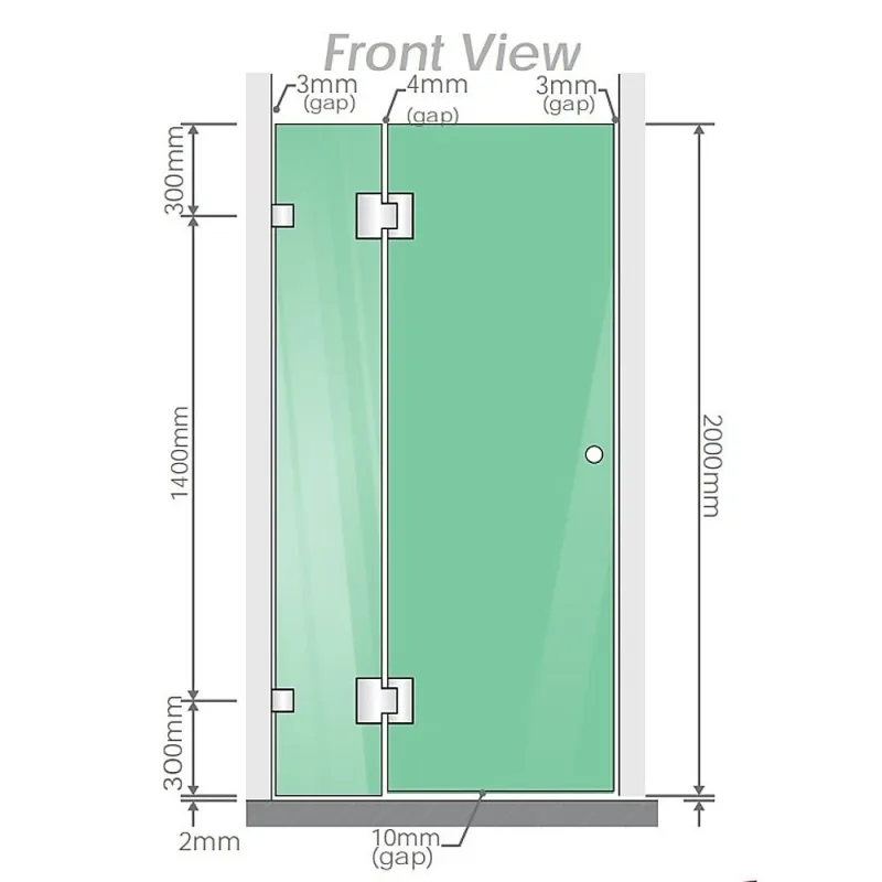110x120cm Double Door Corner Shower Screen – Channels with Brass Hinges, Square Double Pull Handles – Black