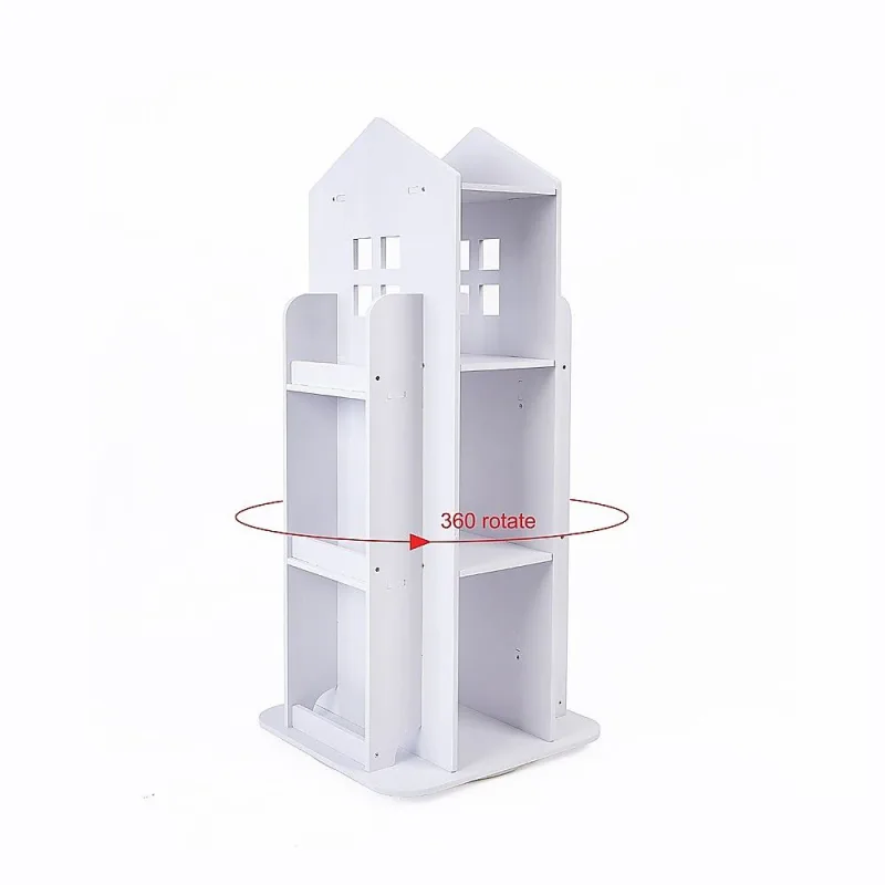 Rotating Bookcase Bookshelf Kid’s Book Organiser Rack Wooden Castle Display Shelf