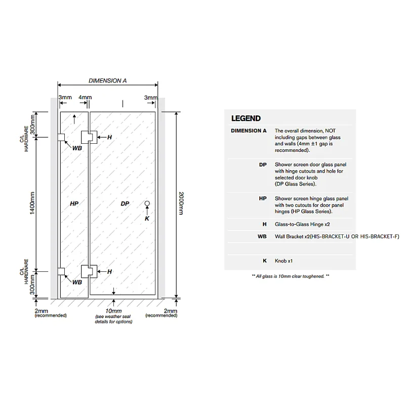 110x90cm Corner Frameless Shower Screen Wall Channel and Floor Channel with SS Hinges for Modern Bathroom Style – Chrome