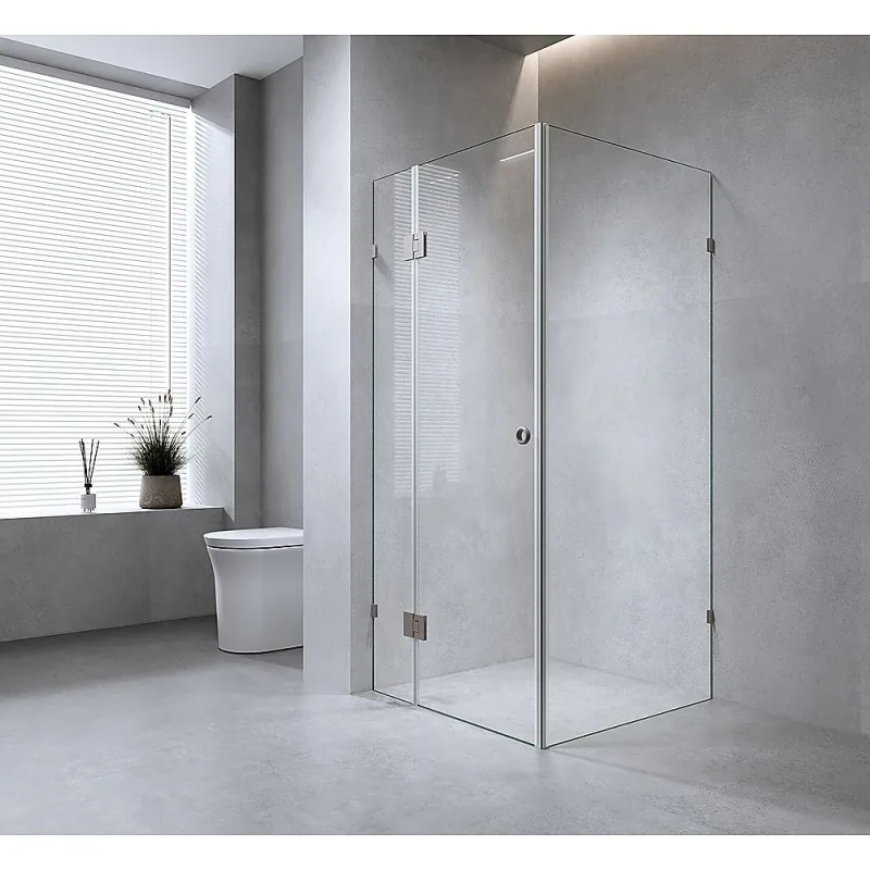 120x70cm Corner Frameless Shower Screen U-Brackets and Floor U-Bracket with SS Hinges for Contemporary Bathrooms – Nickel