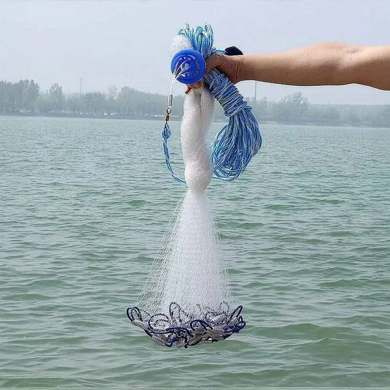 3m Nylon Fishing Cast Net – Quick Throw Mesh with Chain Weights & Drawstring