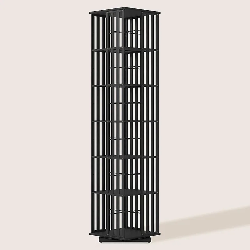 360 Rotating Bookshelf Bamboo Storage Display Rack Shelving – Black