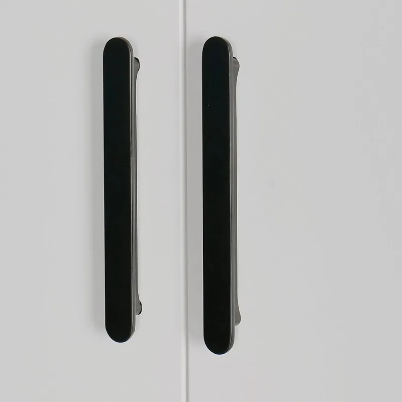 160x200cm 4-Door White Steel Hanging Wardrobe with Black Handle Storage Cabinet
