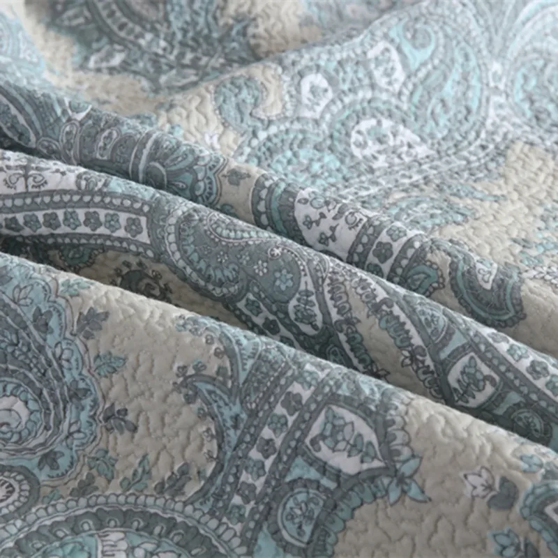 100% Cotton Blue Silver Damask Bloom Coverlet Bedspread Set