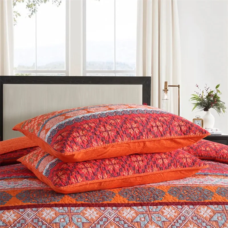100% Cotton Rust Sapphire Boho Floral Coverlet Bedspread Set