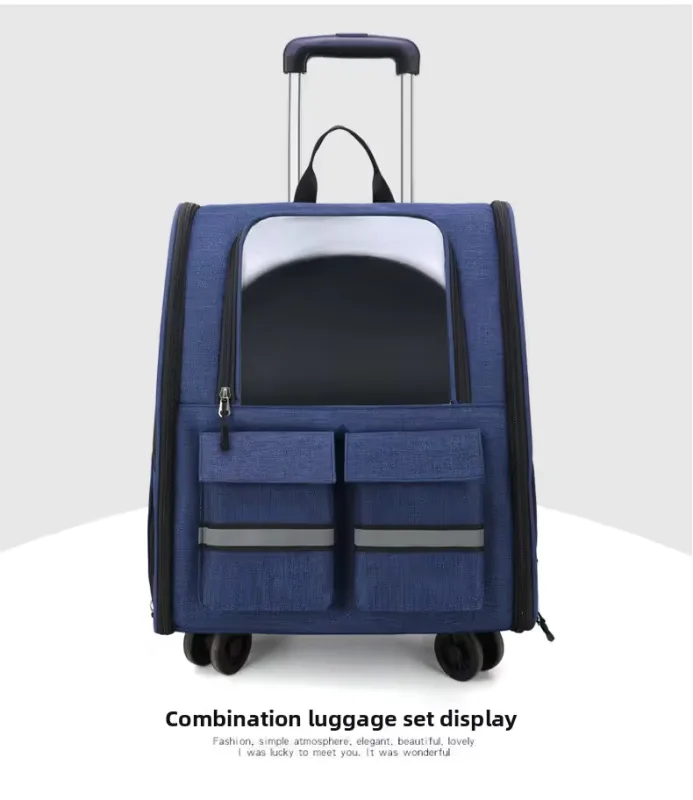 3-in-1 Pet Carrier: Rolling Backpack with Collapsible Design – Blue