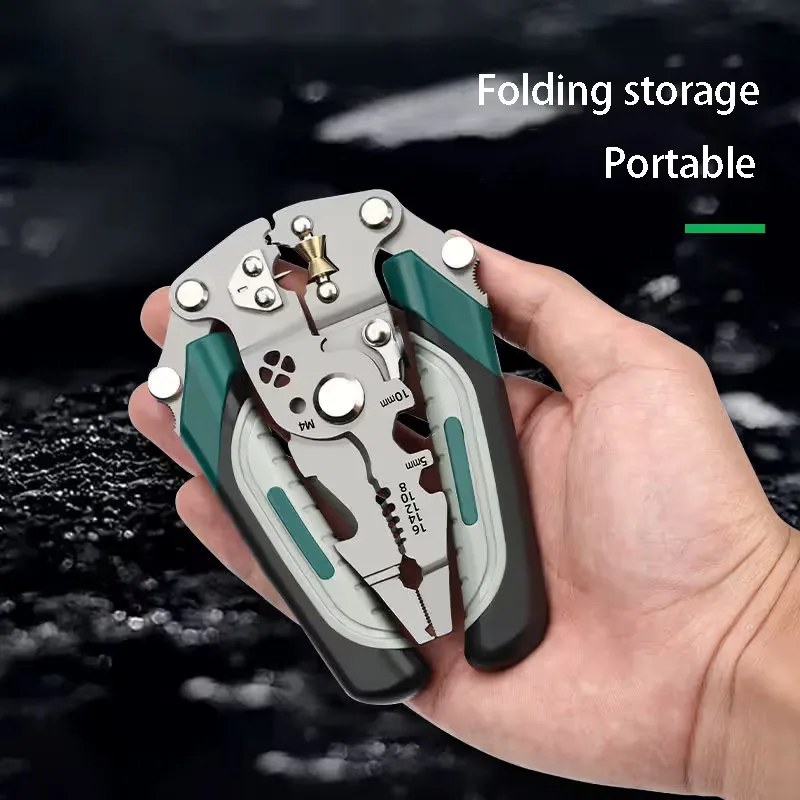 3PCS Professional 10-in-1 Folding Multi-functional Wire Stripper and Pliers – Heavy Duty Electrician’s Tool for Stripping, Cutting, Crimping, and Splitting – Compact and Portable Design
