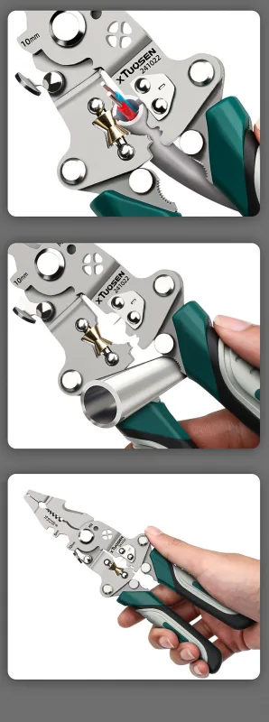 3PCS Professional 10-in-1 Folding Multi-functional Wire Stripper and Pliers – Heavy Duty Electrician’s Tool for Stripping, Cutting, Crimping, and Splitting – Compact and Portable Design