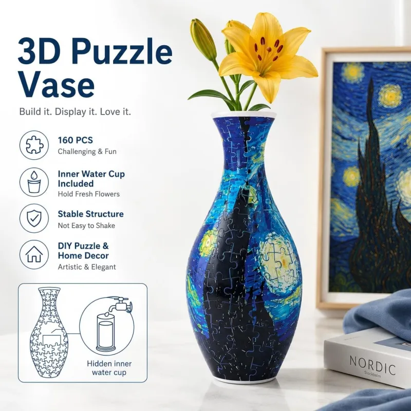 3D Puzzle Vase 160 Piece DIY Flower Vase Kit - Starry Sky Art, Reusable Inner Water Cup, Stable Decorative Display for Home, Office and Gift Giving 3D Puzzle Vase 160 Piece DIY Flower Vase Kit - Starry Sky Art, Reusable Inner Water Cup, Stable Decorative Display for Home, Office and Gift Giving