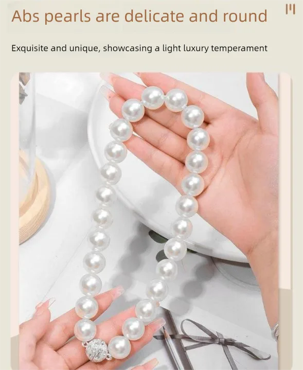 3 Pairs Magnetic Pearl Curtain Tiebacks (40cm) – No-Drill ABS Bead Holdback with Rhinestone Clasp