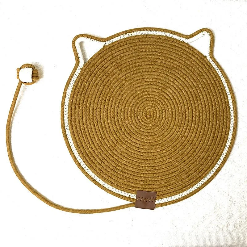 Durable Cat Scratching Mat with Attached Toy Ball – Washable and Multi-Functional, Ideal for Cats’ Scratching and Sleeping – 50cm Diameter – Brown
