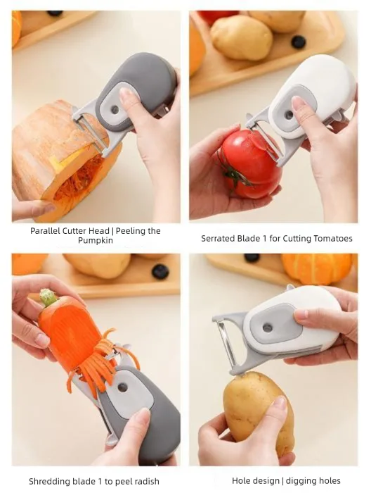 3-in-1 Magnetic Foldable Peeler – Portable Stainless Steel Vegetable & Fruit Tool with Storage – White +grey
