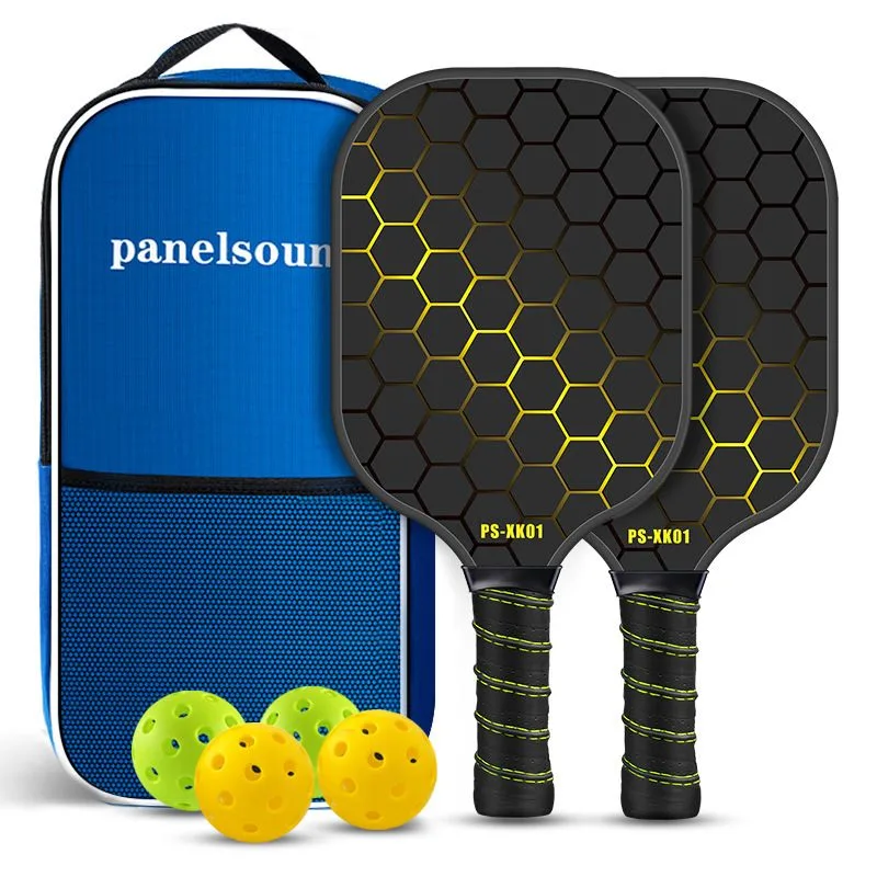 Black and Yellow Lightweight Fiberglass Pickleball Paddle Set - 2 High-Rebound Rackets with PU Comfort Grip, 4 Balls and Carry Bag for Outdoor Play Black and Yellow Lightweight Fiberglass Pickleball Paddle Set - 2 High-Rebound Rackets with PU Comfort Grip, 4 Balls and Carry Bag for Outdoor Play