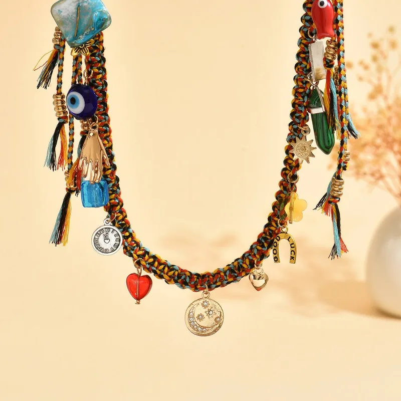 #4346 Bohemian Vintage Ceramic Keychain Bag Charm – Muti-Layered Handcrafted Lucky Ethnic Bag Styling Accessory & Mother’s Day Gift