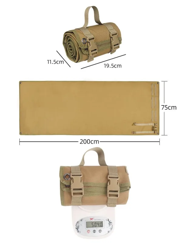 200x75CM Outdoor Tactical Roll-Up Shooting Mat – MOLLE Webbing & Stake Down Eyelets – Portable Waterproof Ground Pad for Field Training, Camping & Picnic – Khaki