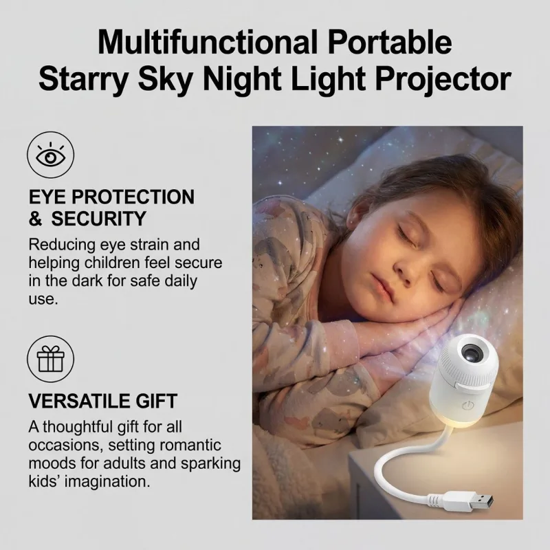 3-Pack Portable USB Galaxy Night Light Projector with 10 Projection Films – Touch-Controlled Rotating Starry Sky Lamp for Bedroom, Nursery and Car