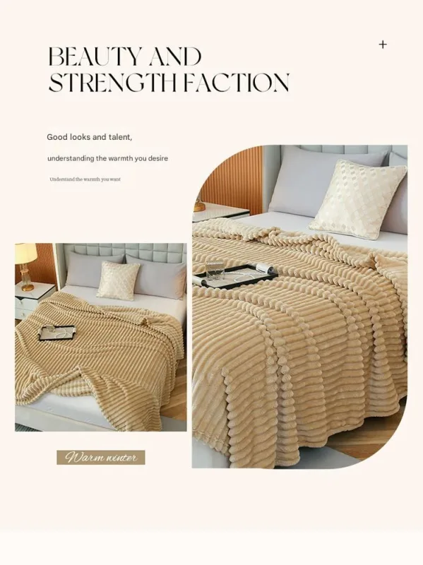 150*200cm Beige Solid Colour Flannel Throw Blanket – Thick Double-Sided Fleece with Ribbed Texture – Soft throw blanket& Lightweight for Sofa, Bed, Office Nap, Air-Conditioned Rooms – Durable, Machine Washable, Non-Shedding