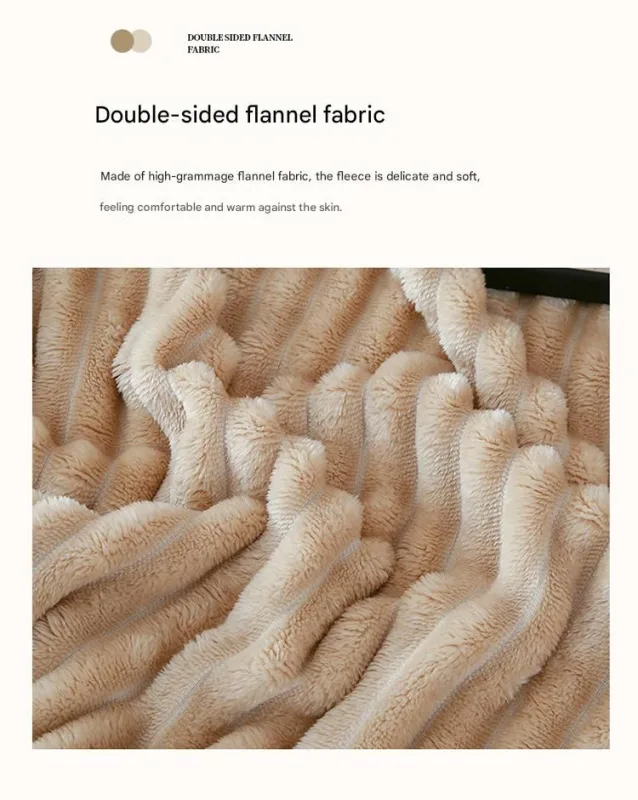 150*200cm Beige Solid Colour Flannel Throw Blanket – Thick Double-Sided Fleece with Ribbed Texture – Soft throw blanket& Lightweight for Sofa, Bed, Office Nap, Air-Conditioned Rooms – Durable, Machine Washable, Non-Shedding