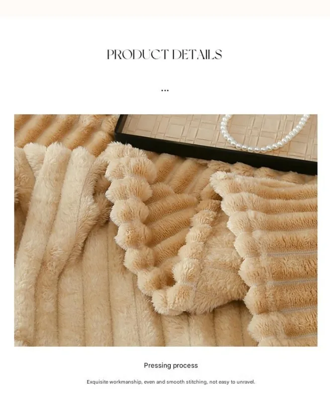 150*200cm Beige Solid Colour Flannel Throw Blanket – Thick Double-Sided Fleece with Ribbed Texture – Soft throw blanket& Lightweight for Sofa, Bed, Office Nap, Air-Conditioned Rooms – Durable, Machine Washable, Non-Shedding
