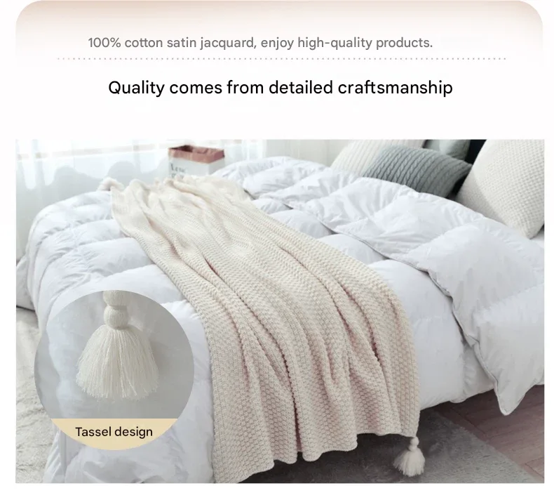 Beige 150*200cm Nordic Style Tassel Knit Throw Blanket – Soft Polyester Sofa Blanket with Pineapple Texture – Breathable & Lightweight for Office, Couch, Travel – Boho Chic Home Decor