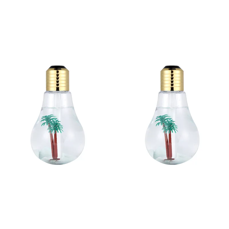 2-piece Bulb-Shaped Mini Humidifier – 400ml Ultrasonic Air Moisturizer with 7-Color LED Night Light & Silent Operation – Desktop Decor for Bedroom, Office & Nursery – Golden