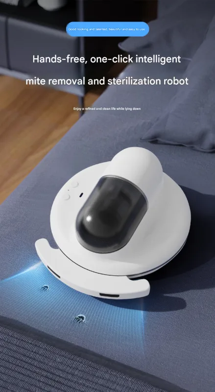 White Automatic Intelligent Walking Mite Removal Robot – UV Sterilisation, High Frequency Beating, Strong Suction, Wireless Rechargeable Bed Vacuum for Mattress, Sofa, Carpet, Pet Hair