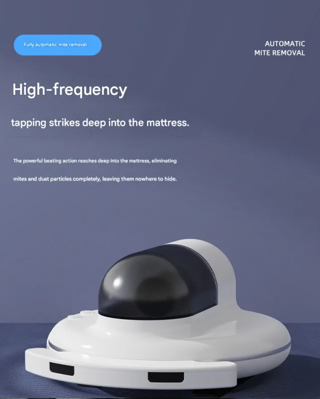 White Automatic Intelligent Walking Mite Removal Robot – UV Sterilisation, High Frequency Beating, Strong Suction, Wireless Rechargeable Bed Vacuum for Mattress, Sofa, Carpet, Pet Hair