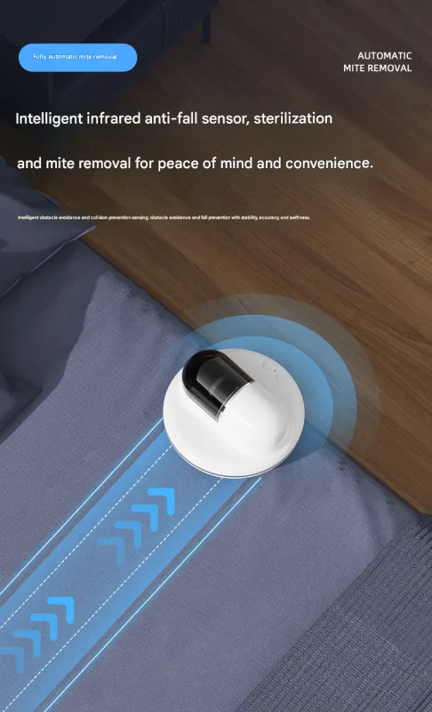 White Automatic Intelligent Walking Mite Removal Robot – UV Sterilisation, High Frequency Beating, Strong Suction, Wireless Rechargeable Bed Vacuum for Mattress, Sofa, Carpet, Pet Hair