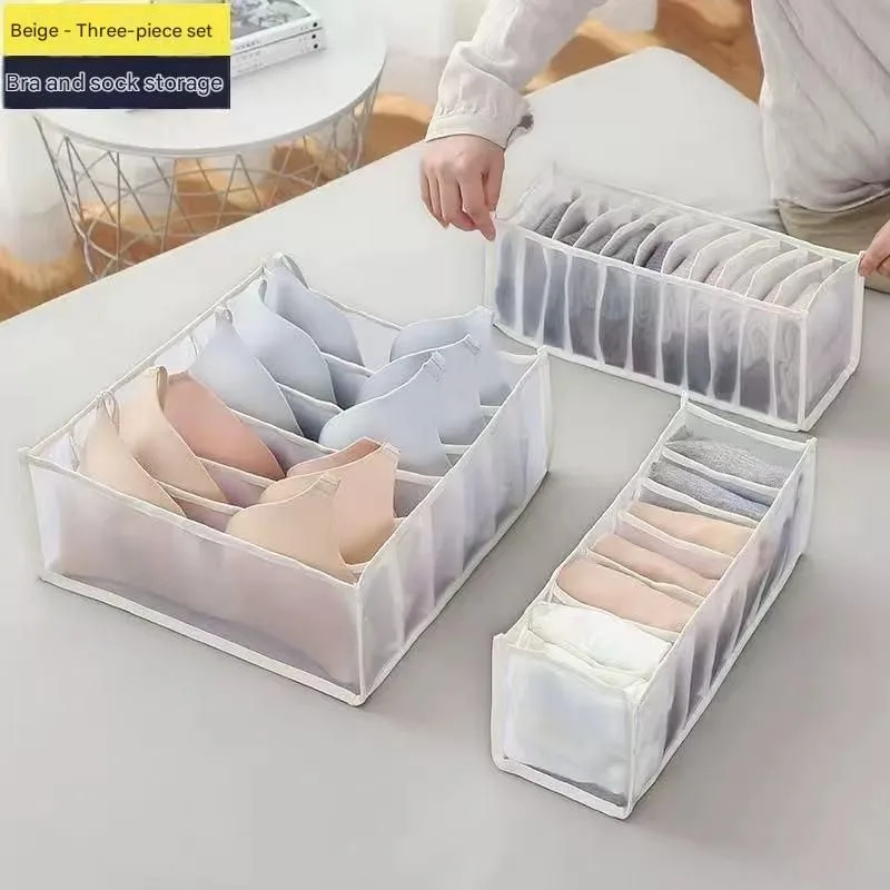 Drawer Underwear Organiser Set – 3 Piece Mesh Storage Boxes for Bras Underwear Socks – White