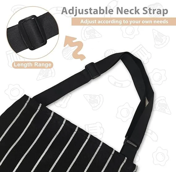 2-Pack Striped Adjustable Apron – Cross-Neck Bib Work Apron for Restaurant Catering Gardening(Pink fine stripes+black fine stripes)