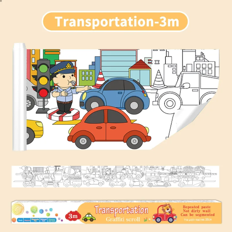 3M Extra Long Reusable Coloring Paper Roll, Transportation Theme Self-Adhesive Wall Coloring Poster and DIY Cuttable Drawing Craft Paper Scroll with Gift Box 3M Extra Long Reusable Coloring Paper Roll, Transportation Theme Self-Adhesive Wall Coloring Poster and DIY Cuttable Drawing Craft Paper Scroll with Gift Box
