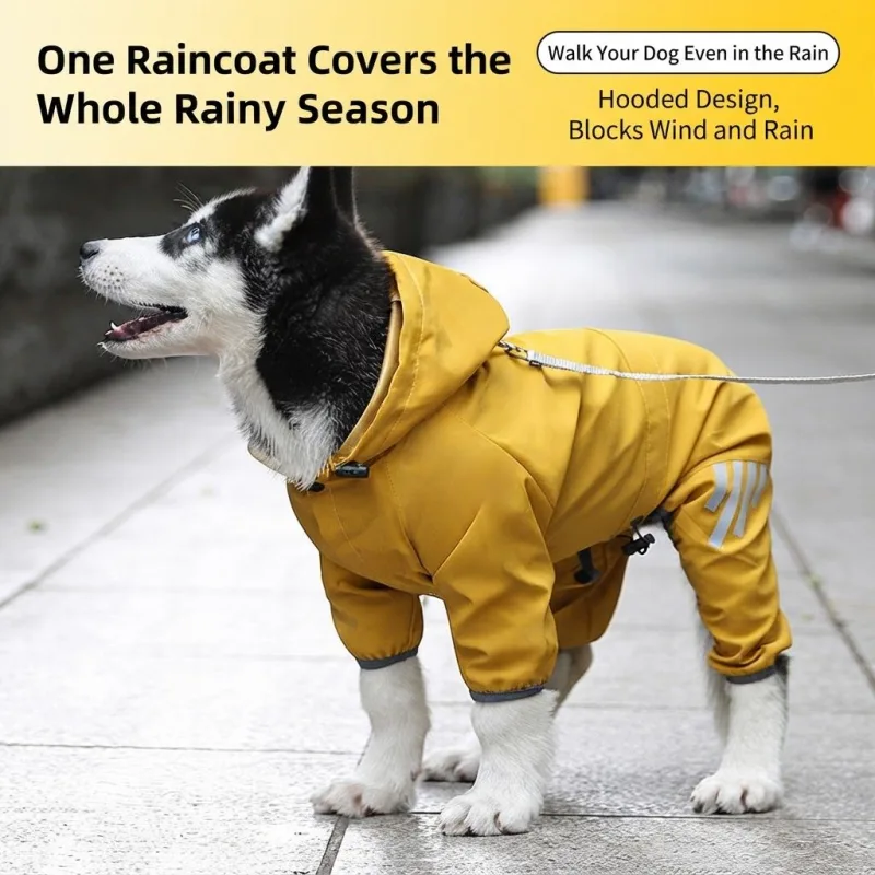 Purple Waterproof Full Body Dog Raincoat with Adjustable Hood & Waist, Easy Snap Closure and Hidden Leash Opening – Lightweight Four-Leg Reflective Pet Rain Suit for Small Medium Large Dogs, XXL Size