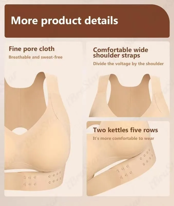 XL Size Black Wireless Posture Support Sports Full Coverage Bra for Women – High Elastic Seamless Fitness Underwear with Adjustable Front Closure, Wide Straps and Back Compression Design, Comfortable & Breathable Everyday