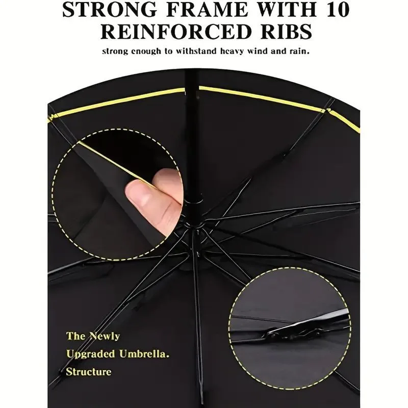 Navy Blue Compact 3-Fold Automatic Golf Umbrella (Dia 42 Inch) + Waterproof Thermal Half Shoe Covers (S Size) with Anti Slip Elastic Strap– Windproof & Stainproof Full Body Rain Protection Kit for Golf, Cycling and Outdoor Activities