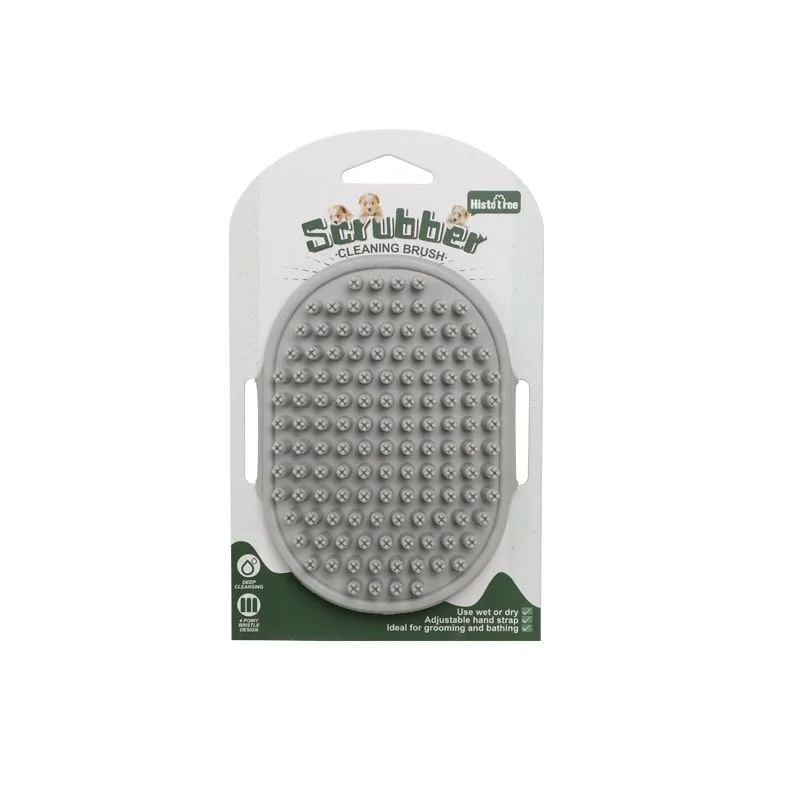Pet Bath Massage Brush Soft TPR Grooming Brush for Dogs and Cats Adjustable Hand Strap Deshedding Scrubber – Grey