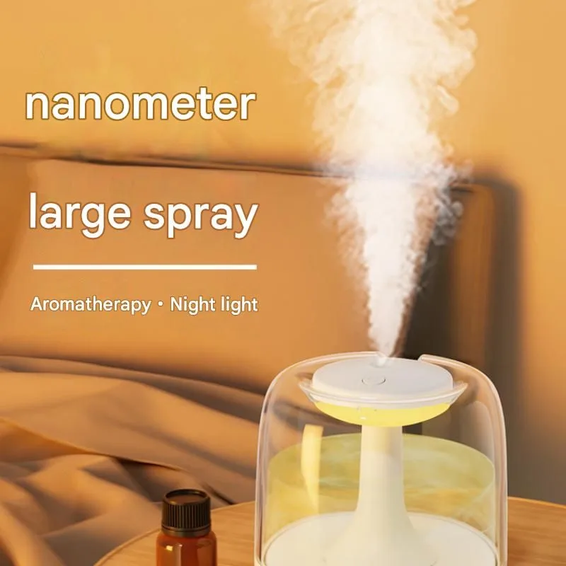 650ML USB Mini Humidifier with Aromatherapy Function, Cool Mist Air Humidifier for Bedroom, Home Office, Quiet Large Mist Output Diffuser with Night Light – White