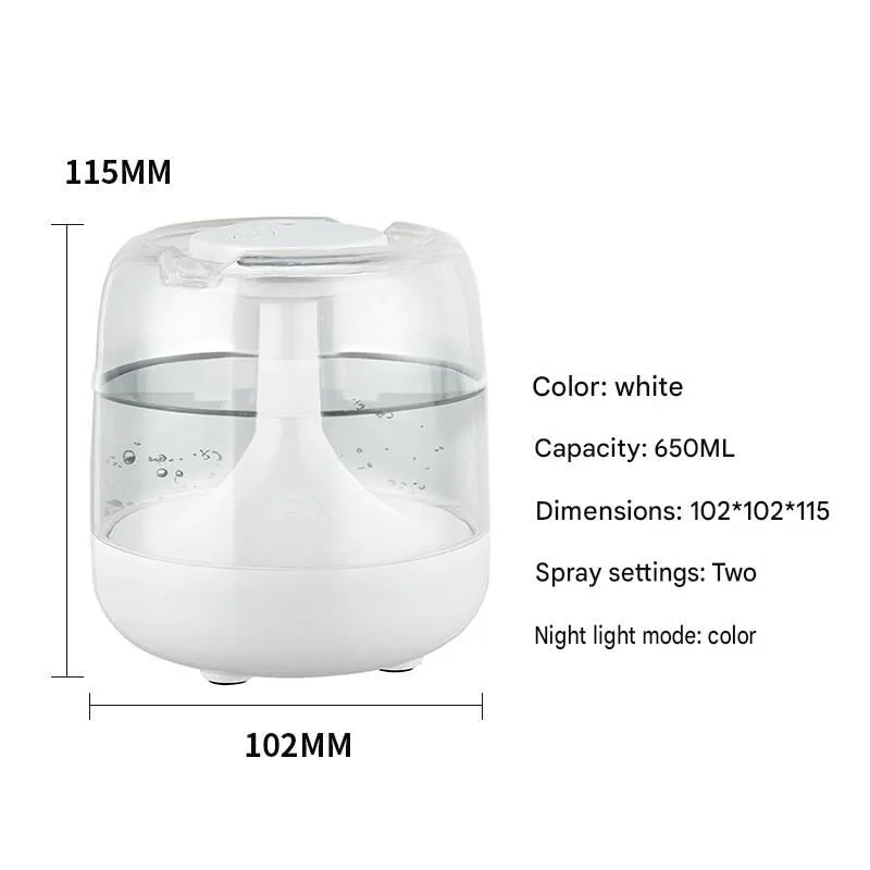 650ML USB Mini Humidifier with Aromatherapy Function, Cool Mist Air Humidifier for Bedroom, Home Office, Quiet Large Mist Output Diffuser with Night Light – White