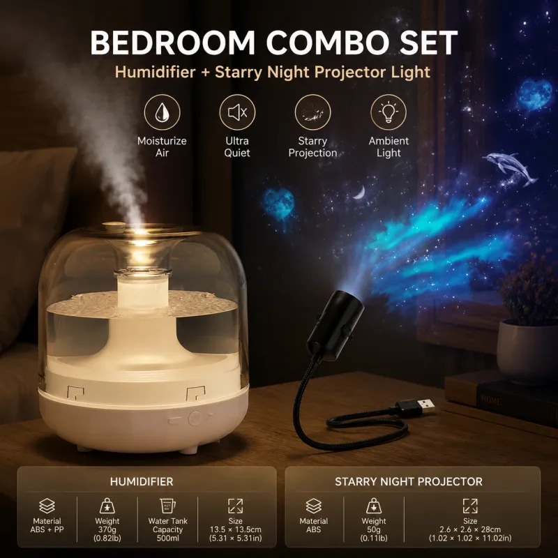 2-piece Bedroom Atmosphere Bundle – White Ultrasonic Aroma diffuser Humidifier & Starry Sky Series Projector Night Light for Relaxing Home Decor, Perfect Gift for Her 2-piece Bedroom Atmosphere Bundle – White Ultrasonic Aroma diffuser Humidifier & Starry Sky Series Projector Night Light for Relaxing Home Decor, Perfect Gift for Her