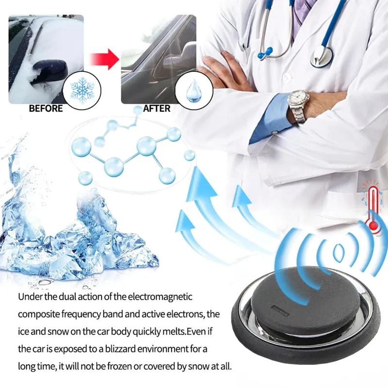 Electromagnetic Car Ice Remover – Solar Powered Molecular Interference De-icer for Windshield Frost and Snow Prevention, Compact Portable Dashboard Gadget for Winter Driving Safety
