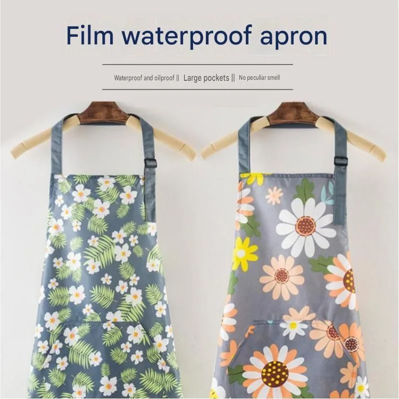 Home Closed Room Dust Cleaning Essentials Bundle – Green grass and small white flower pattern Waterproof Apron, White Long Handle Floor Scrubber Brush,Orange 2L Pressure Sprayer – Multi Purpose Household Kit for Kitchen, Bathroom and Garden Care