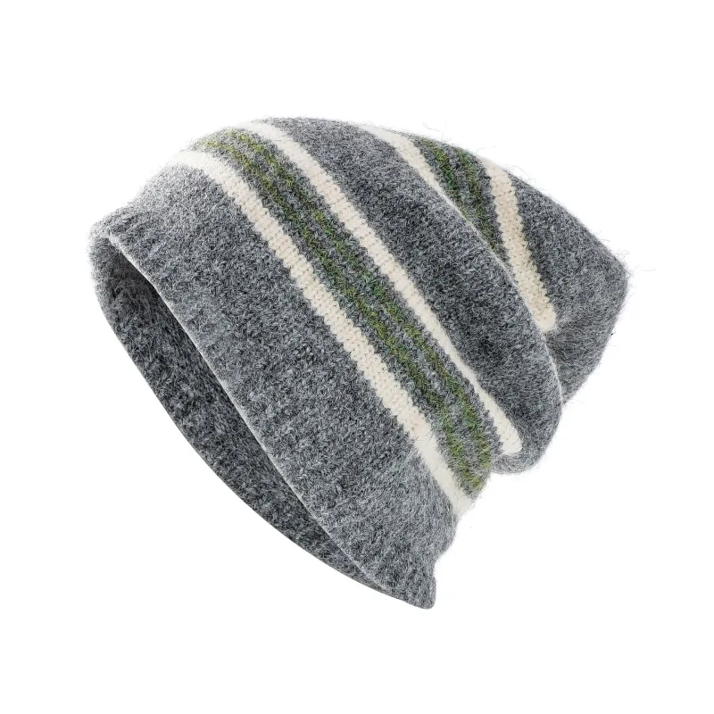 Striped Wool-Blend Beanie & Plaid Fringed Scarf Set — Soft Knit Hat (36 x 26 cm) and Oversized Shawl (200 x 65 cm); A Must-Have for Christmas and Cold Weather